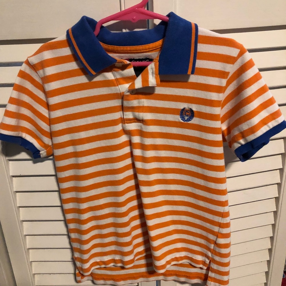 Chaps orange and white polo with blue accents